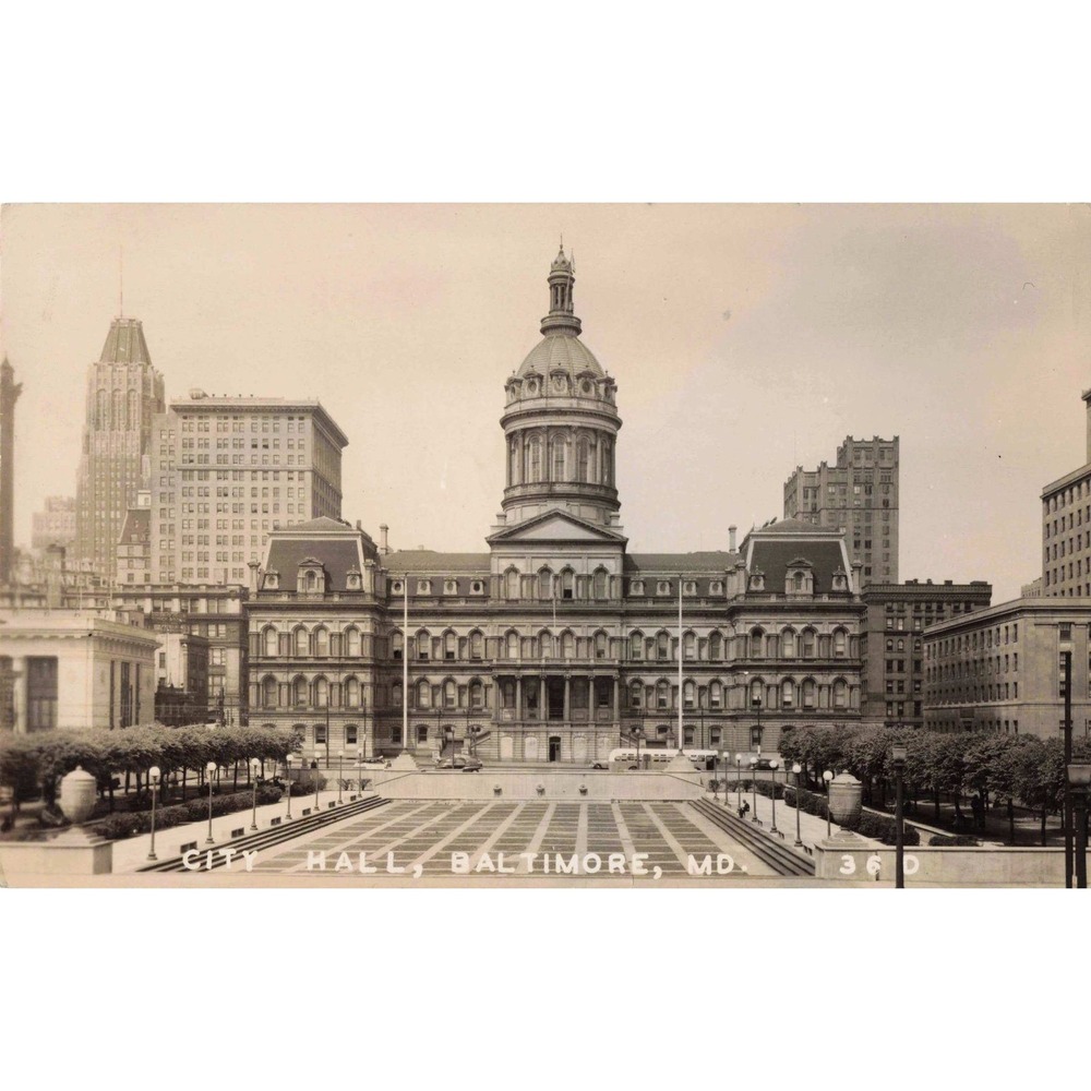 RPPC City Hall Baltimore Maryland MD 1949 Vintage Real Photo Postcard